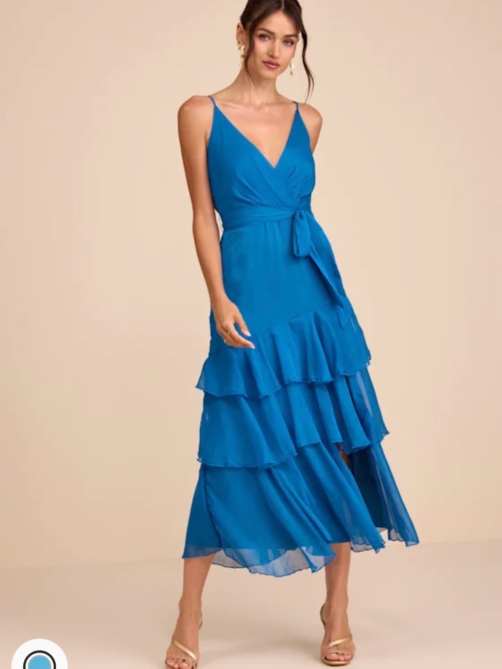Lulu's Ashanti Bright Blue Tiered Midi Dress with Spaghetti Straps